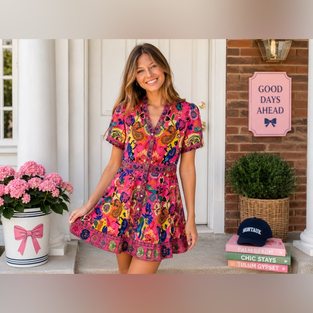 SHEIN Multi-Color Paisley & Floral V-Neck Mini Dress